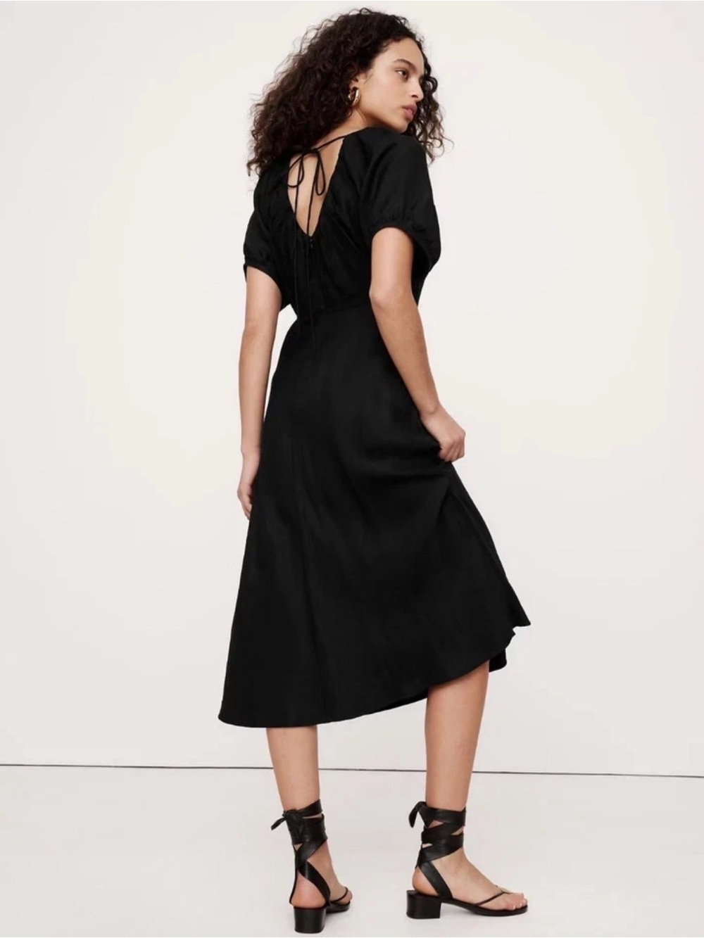 NWT Banana Republic Viscose Linen Ruched Long Black Midi Dress Sz 6/P (#748873)
